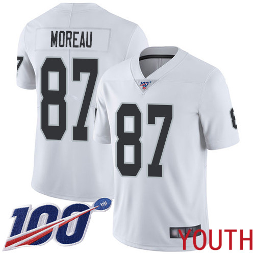 Oakland Raiders Limited White Youth Foster Moreau Road Jersey NFL Football #87 100th Season Vapor Jersey->nfl t-shirts->Sports Accessory